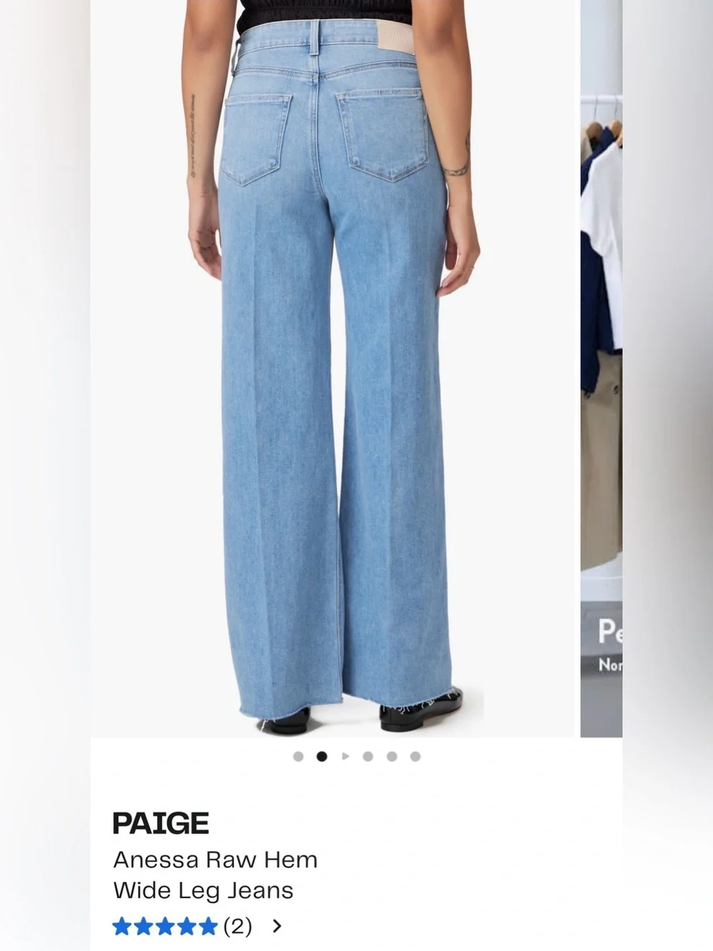 PAIGE Light Blue Raw-Hem Wide Leg Jeans - Picture 2 of 16